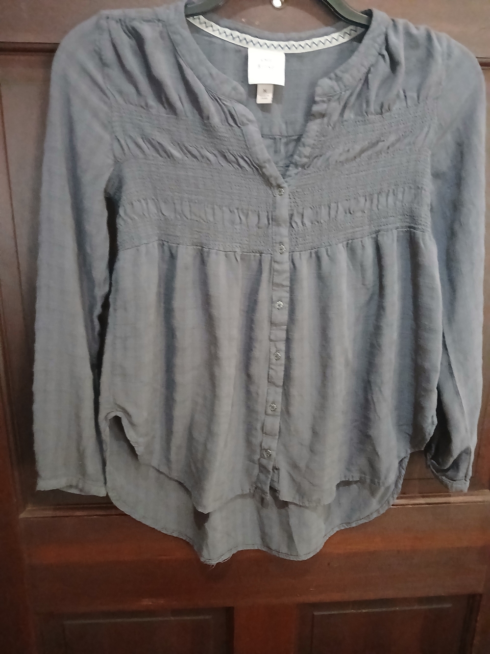 Knox Rose Green Button-Front Peasant Blouse Size M Boho Prarie